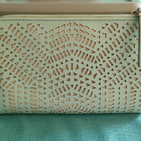 Stella & Dot Double Clutch Eyelet Cut Out Turquoise Purse Wallet - Picture 4 of 7